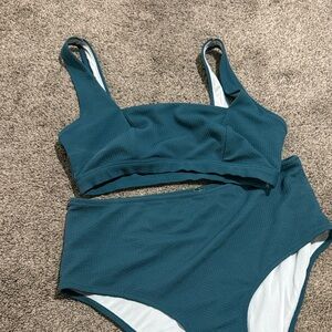 Old Navy Teal Textured High-Waist Bikini Set